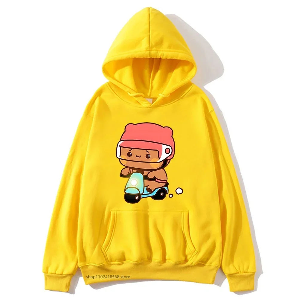 Couple Clothes Mochi Brownie Bear Bike Riding Hoodie for Men Bubu Dudu Sweatshirt Long Sleeve Clothing Streetwear Women Clothing