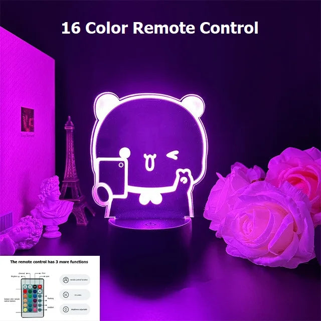 Bubu Dudu Led Night Light Remote Control Bear Panda Figures Lamp USB 16 Colors Adjustable Cartoon Nightlight Home Decorative Gif