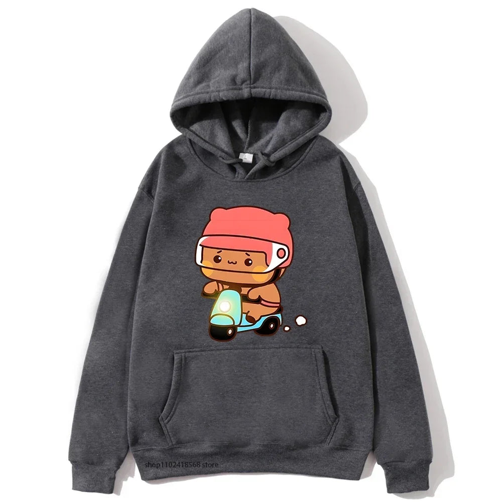 Couple Clothes Mochi Brownie Bear Bike Riding Hoodie for Men Bubu Dudu Sweatshirt Long Sleeve Clothing Streetwear Women Clothing