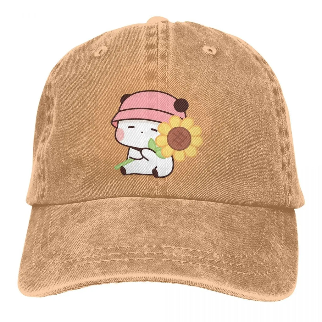 Washed Men's Baseball Cap Sunflower Bubu Loves Flowers Trucker Snapback Caps Dad Hat Milk and Mocha Bubu Dudu Golf Hats