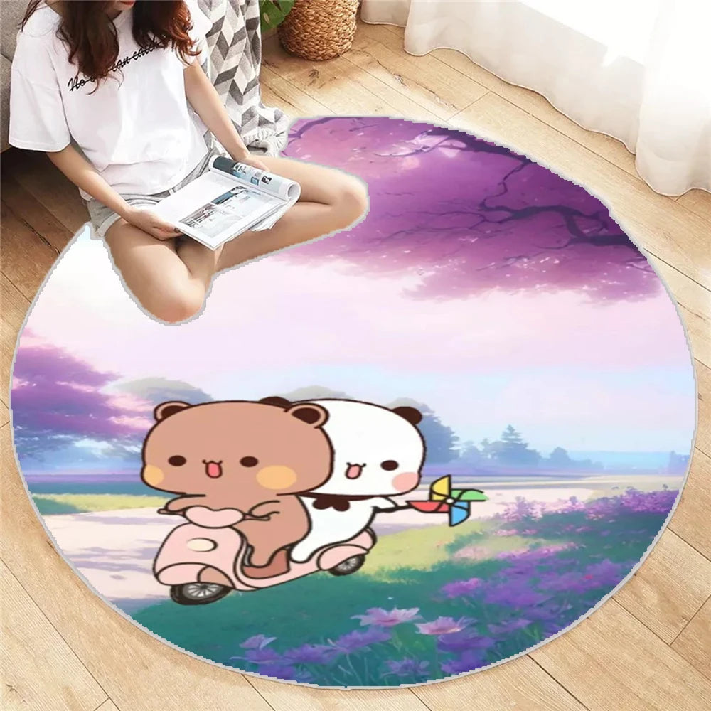 Bubu Dudu Round Carpet Vintage Design Print Living Room Bedroom Lovers Cute Washable Home Bedroom Rug Cute Children Decor Mat
