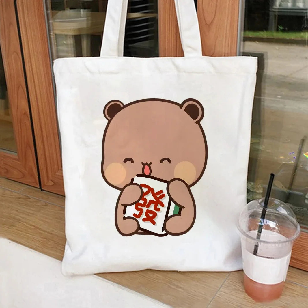 Bubu Dudu Anime Tote Bag Foldable Shopping Bag Canvas Tote Bag Aesthetic Canvas Reusable Fashion Shopping Bag Female