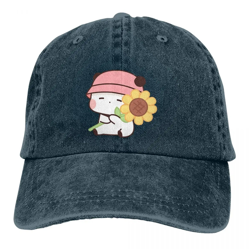 Washed Men's Baseball Cap Sunflower Bubu Loves Flowers Trucker Snapback Caps Dad Hat Milk and Mocha Bubu Dudu Golf Hats