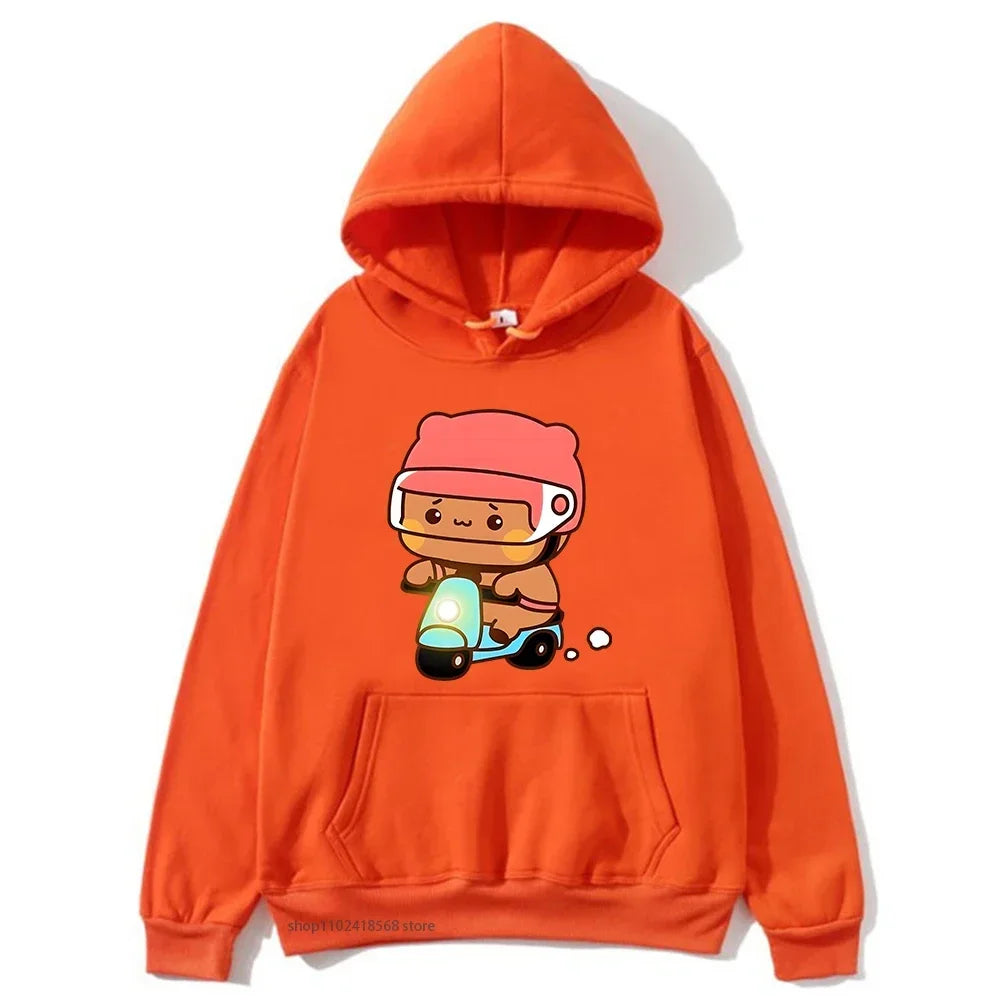 Couple Clothes Mochi Brownie Bear Bike Riding Hoodie for Men Bubu Dudu Sweatshirt Long Sleeve Clothing Streetwear Women Clothing
