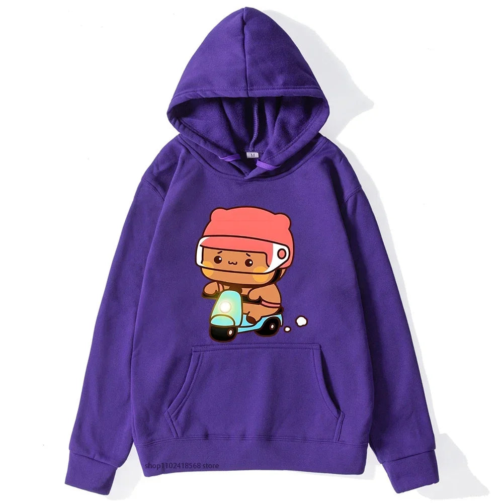 Couple Clothes Mochi Brownie Bear Bike Riding Hoodie for Men Bubu Dudu Sweatshirt Long Sleeve Clothing Streetwear Women Clothing