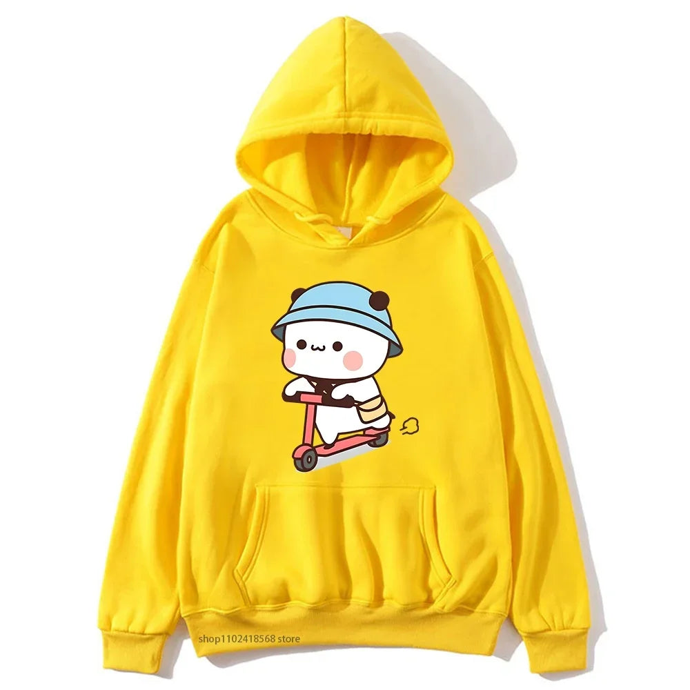 Couple Clothes Mochi Brownie Bear Bike Riding Hoodie for Men Bubu Dudu Sweatshirt Long Sleeve Clothing Streetwear Women Clothing