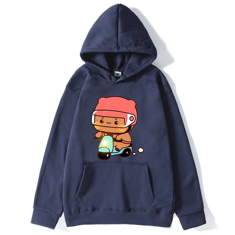 Couple Clothes Mochi Brownie Bear Bike Riding Hoodie for Men Bubu Dudu Sweatshirt Long Sleeve Clothing Streetwear Women Clothing