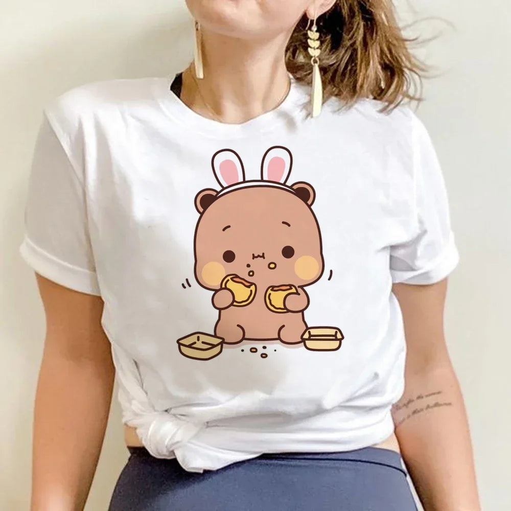 Cute Bubu Dudu T Shirt Women Kawaii Cartoon Punk Funny T-shirt Hip Hop Unisex Streetwear Harajuku Anime Tshirt Female Clothing