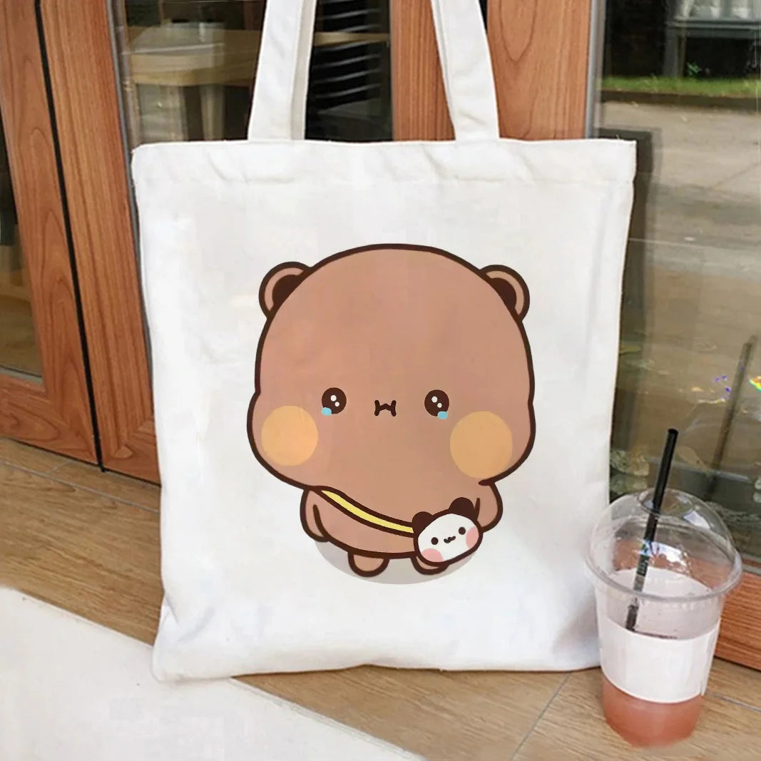 Bubu Dudu Anime Tote Bag Foldable Shopping Bag Canvas Tote Bag Aesthetic Canvas Reusable Fashion Shopping Bag Female