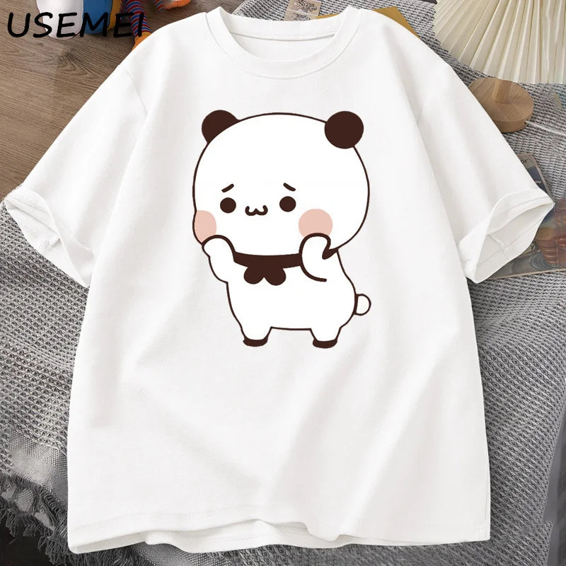 DuDu Bear Surprising Panda BuBu with A Flower T-shirt Funny Cute Buu Duu Graphic T Shirts Women Men Couple T Shirt Clothes