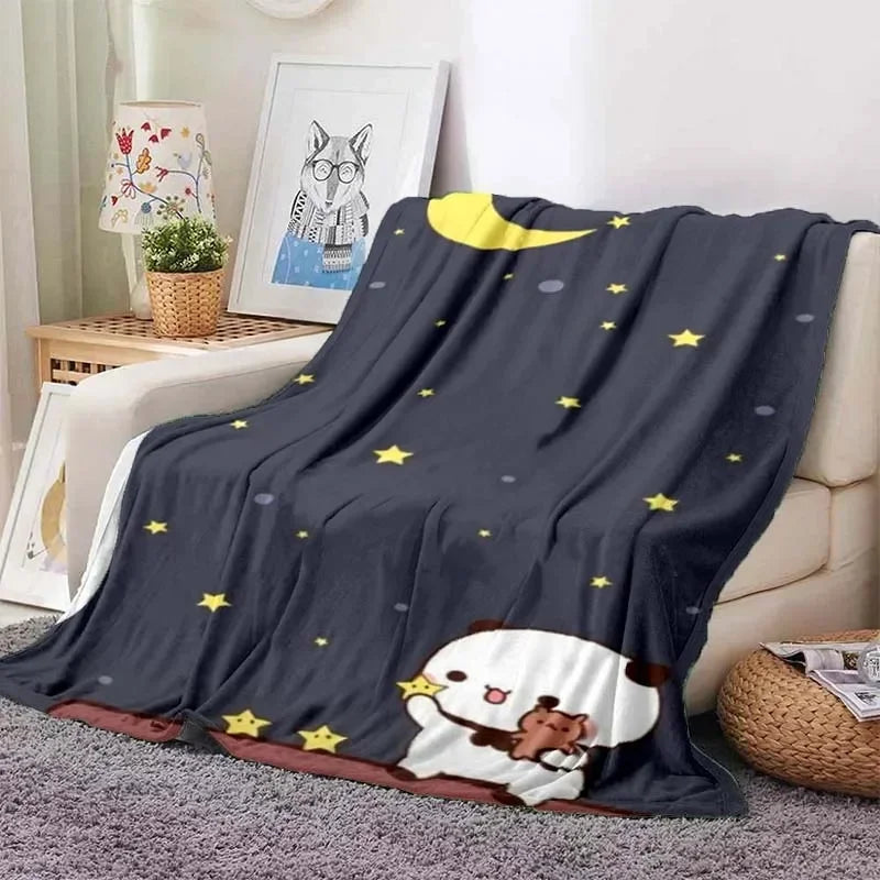 Cute Bubu and Dudu Series Blanket Cartoon Print Kids Warm Flannel Soft Comfortable Home Travel Blanket Bed Carpet Birthday Gift