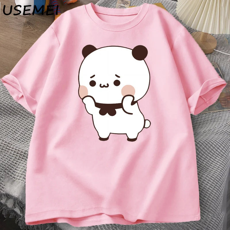DuDu Bear Surprising Panda BuBu with A Flower T-shirt Funny Cute Buu Duu Graphic T Shirts Women Men Couple T Shirt Clothes