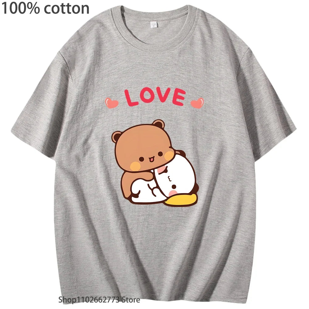 Bubu Dudu Hugs Love Graphic T-Shirts Cute Panda Bear Shirt Girls Kawaii Print Casual 100%Cotton Tees Women Clothes Men Clothing