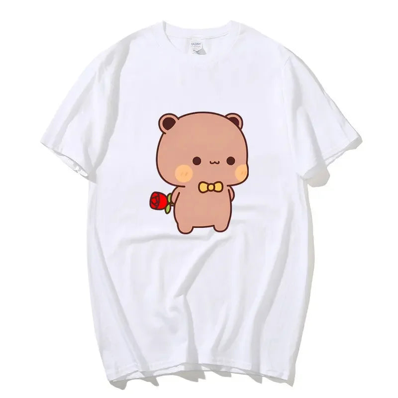 DuDu Bear Surprising Panda BuBu with A Flower T-shirt Funny Cute Buu Duu Graphic T Shirts Women Men Couple T Shirt Clothes S-XXL