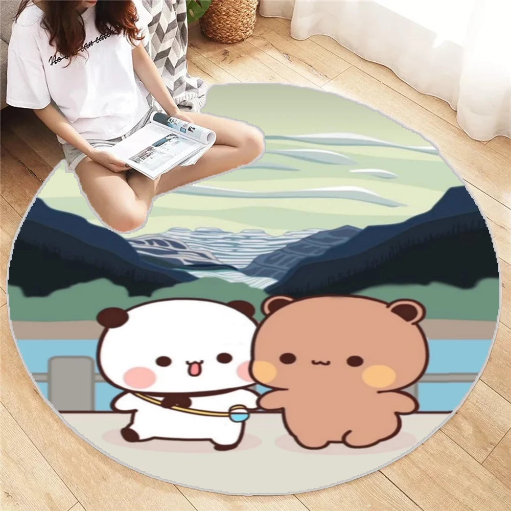 Bubu Dudu Round Carpet Vintage Design Print Living Room Bedroom Cute Washable Lover Home Bedroom Rug Cute Cartoon Mat Decoration