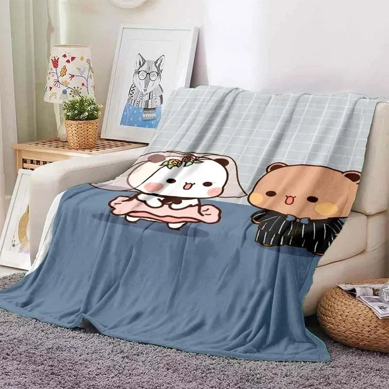 Cute Bubu and Dudu Series Blanket Cartoon Print Kids Warm Flannel Soft Comfortable Home Travel Blanket Bed Blanket Birthday Gift