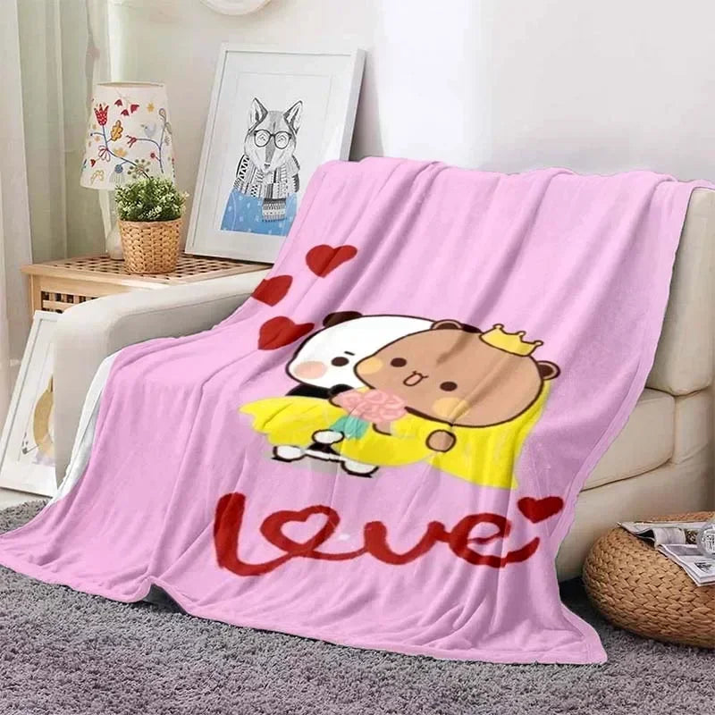 Cute Bubu and Dudu Series Blanket Cartoon Print Kids Warm Flannel Soft Comfortable Home Travel Blanket Bed Blanket Birthday Gift