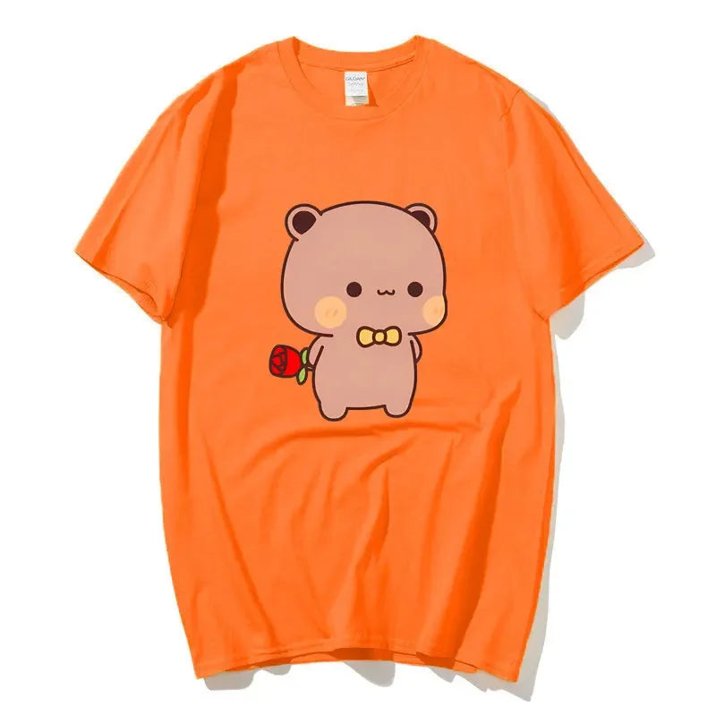 DuDu Bear Surprising Panda BuBu with A Flower T-shirt Funny Cute Buu Duu Graphic T Shirts Women Men Couple T Shirt Clothes S-XXL
