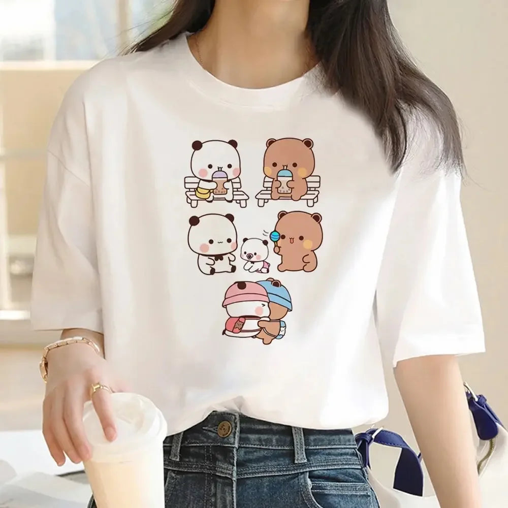 Cute Bubu Dudu T Shirt Women Kawaii Cartoon Punk Funny T-shirt Hip Hop Unisex Streetwear Harajuku Anime Tshirt Female Clothing