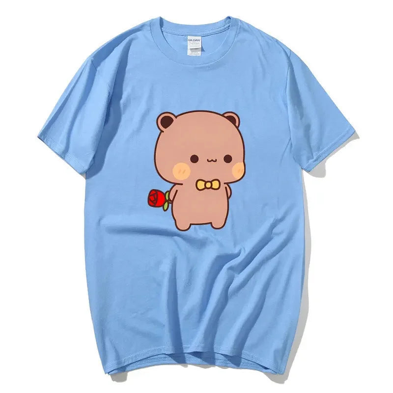 DuDu Bear Surprising Panda BuBu with A Flower T-shirt Funny Cute Buu Duu Graphic T Shirts Women Men Couple T Shirt Clothes S-XXL