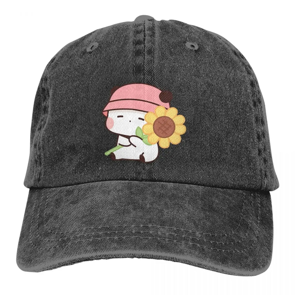 Washed Men's Baseball Cap Sunflower Bubu Loves Flowers Trucker Snapback Caps Dad Hat Milk and Mocha Bubu Dudu Golf Hats