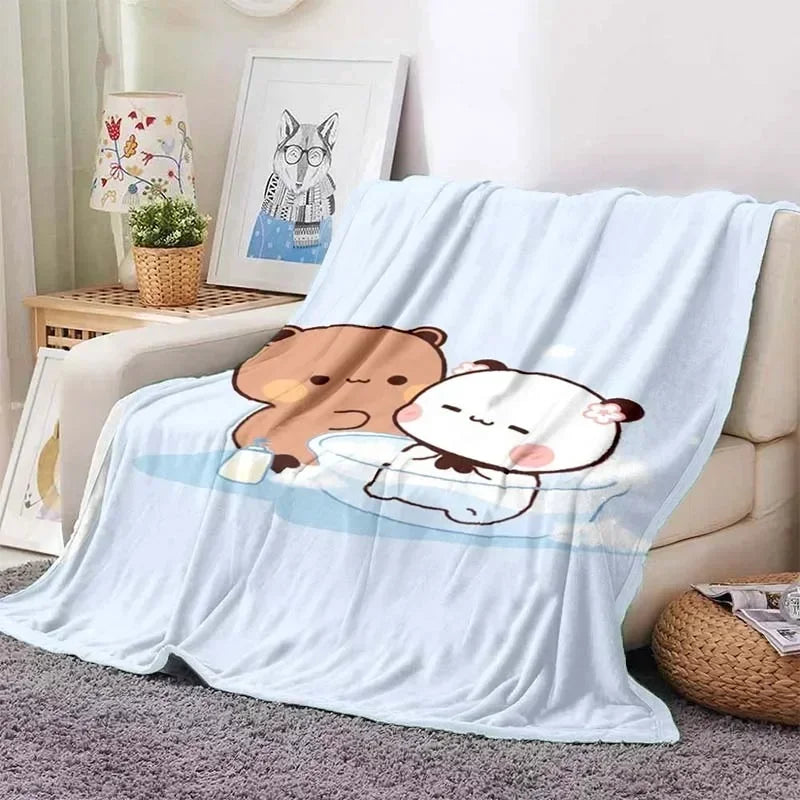 Cute Bubu and Dudu Series Blanket Cartoon Print Kids Warm Flannel Soft Comfortable Home Travel Blanket Bed Blanket Birthday Gift