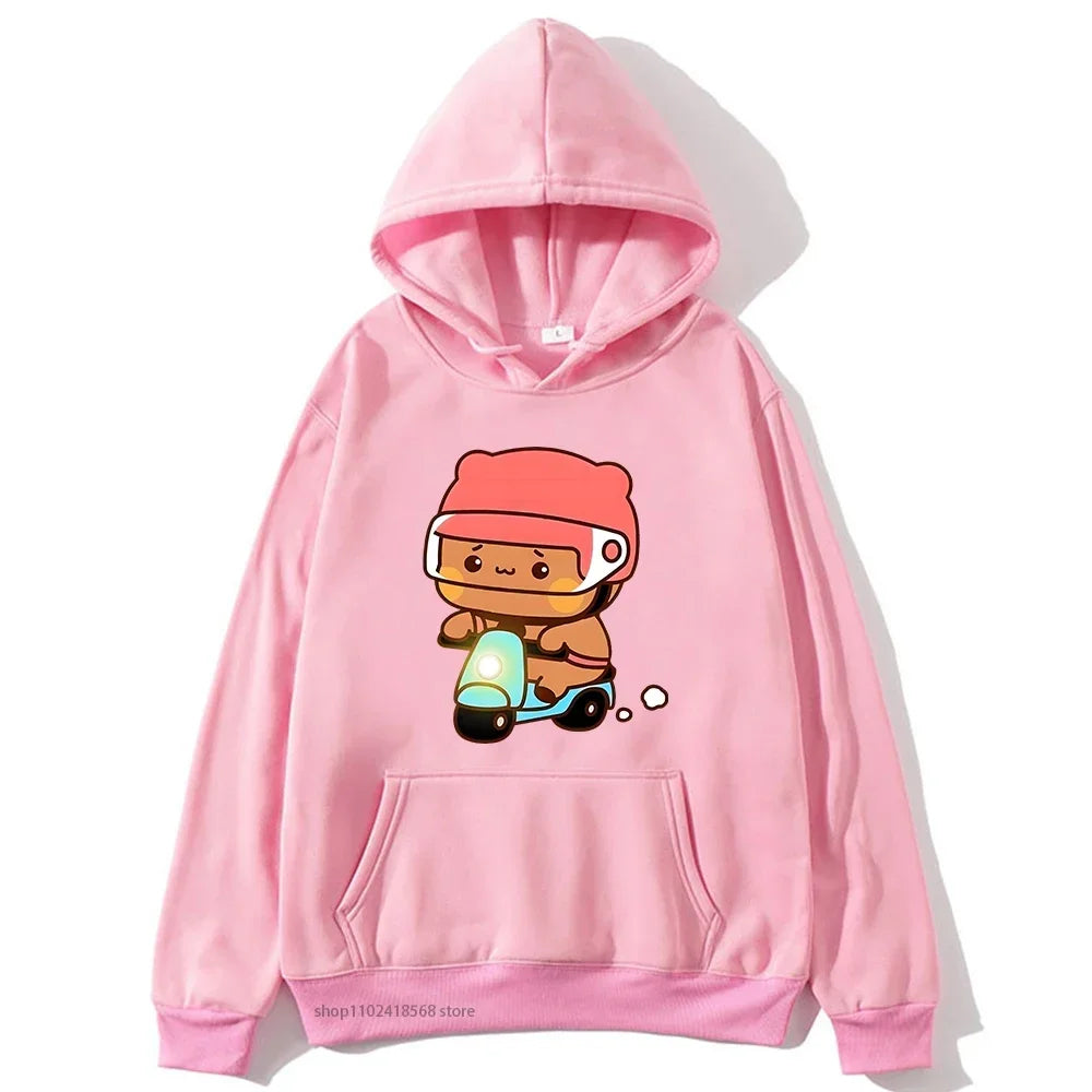 Couple Clothes Mochi Brownie Bear Bike Riding Hoodie for Men Bubu Dudu Sweatshirt Long Sleeve Clothing Streetwear Women Clothing