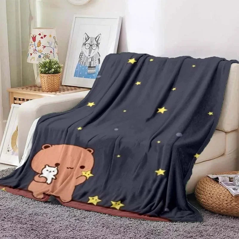 Cute Bubu and Dudu Series Blanket Cartoon Print Kids Warm Flannel Soft Comfortable Home Travel Blanket Bed Carpet Birthday Gift