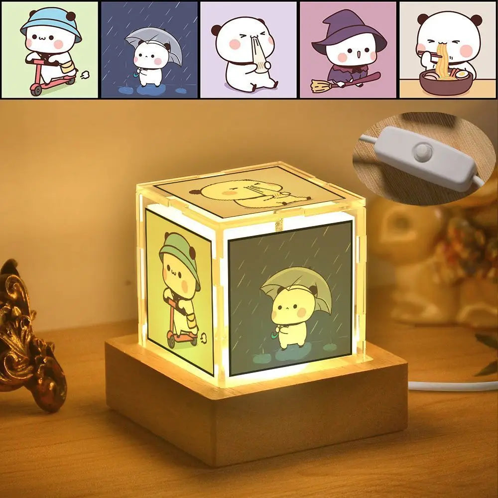 Bubu Dudu Led Night Light Bedroom Decorations Bedside Lamp  Ornaments Cartoon Niche Creative Bear Panda Figures Lamp Gift