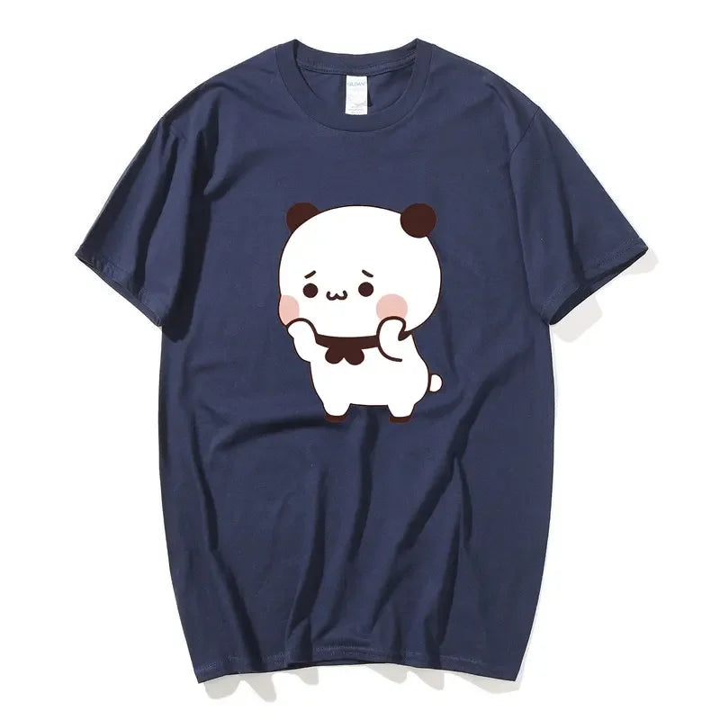 DuDu Bear Surprising Panda BuBu with A Flower T-shirt Funny Cute Buu Duu Graphic T Shirts Women Men Couple T Shirt Clothes S-XXL