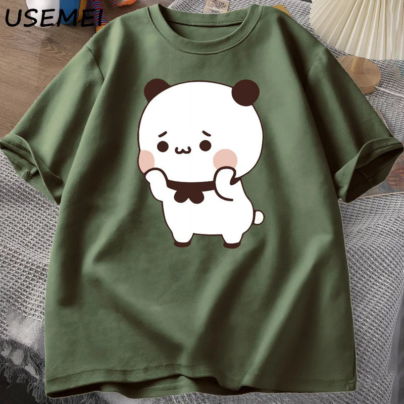 DuDu Bear Surprising Panda BuBu with A Flower T-shirt Funny Cute Buu Duu Graphic T Shirts Women Men Couple T Shirt Clothes