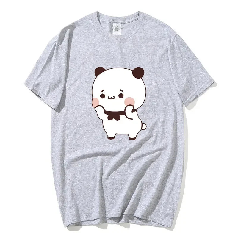 DuDu Bear Surprising Panda BuBu with A Flower T-shirt Funny Cute Buu Duu Graphic T Shirts Women Men Couple T Shirt Clothes S-XXL
