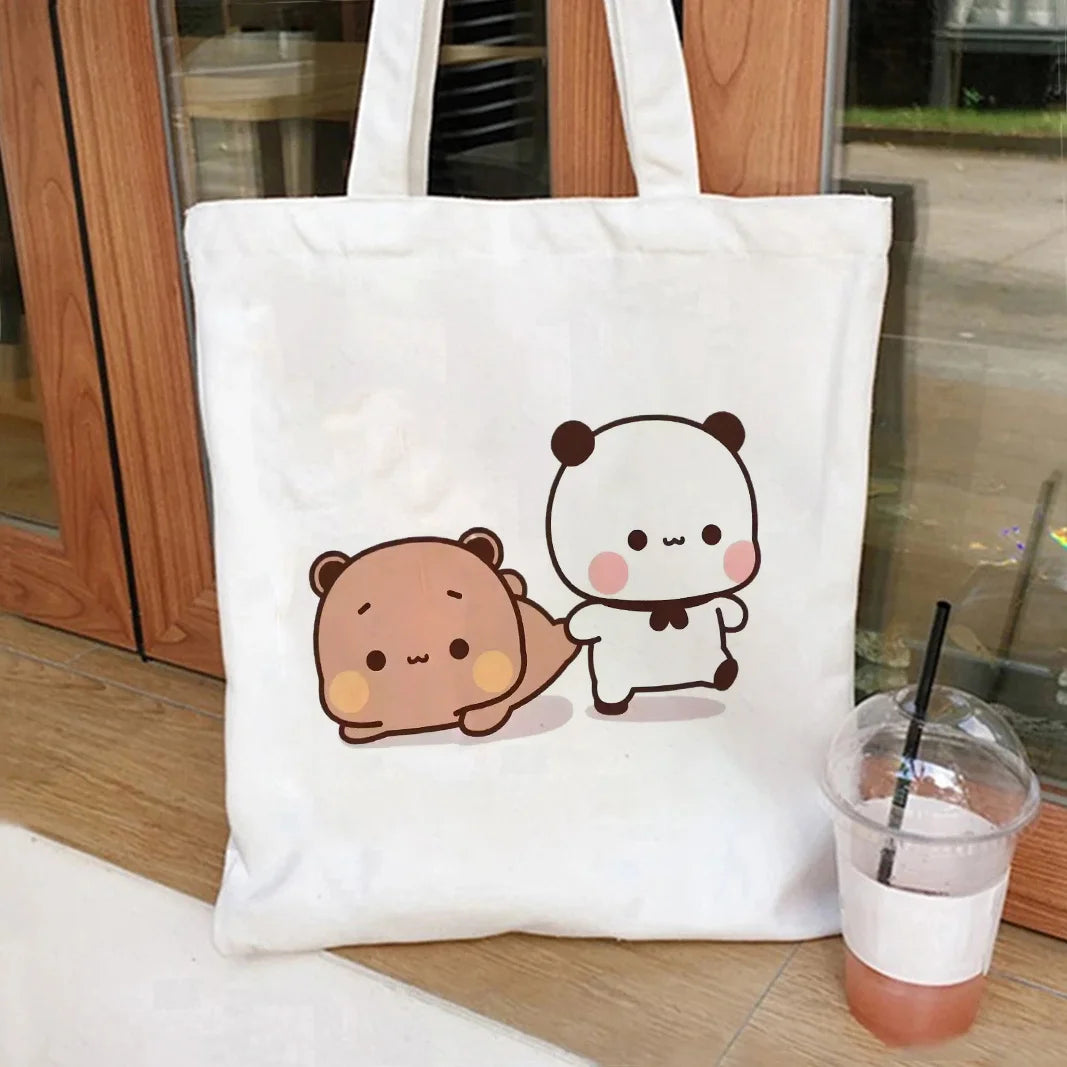 Bubu Dudu Anime Tote Bag Foldable Shopping Bag Canvas Tote Bag Aesthetic Canvas Reusable Fashion Shopping Bag Female