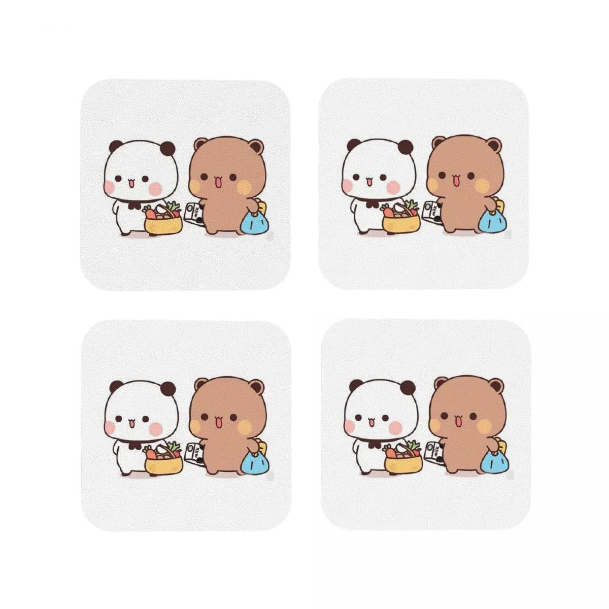 Cute Bubu And Dudu Coasters Kitchen Placemats Waterproof Insulation Cup Coffee Mats For Decor Home Tableware Pads Set of 4