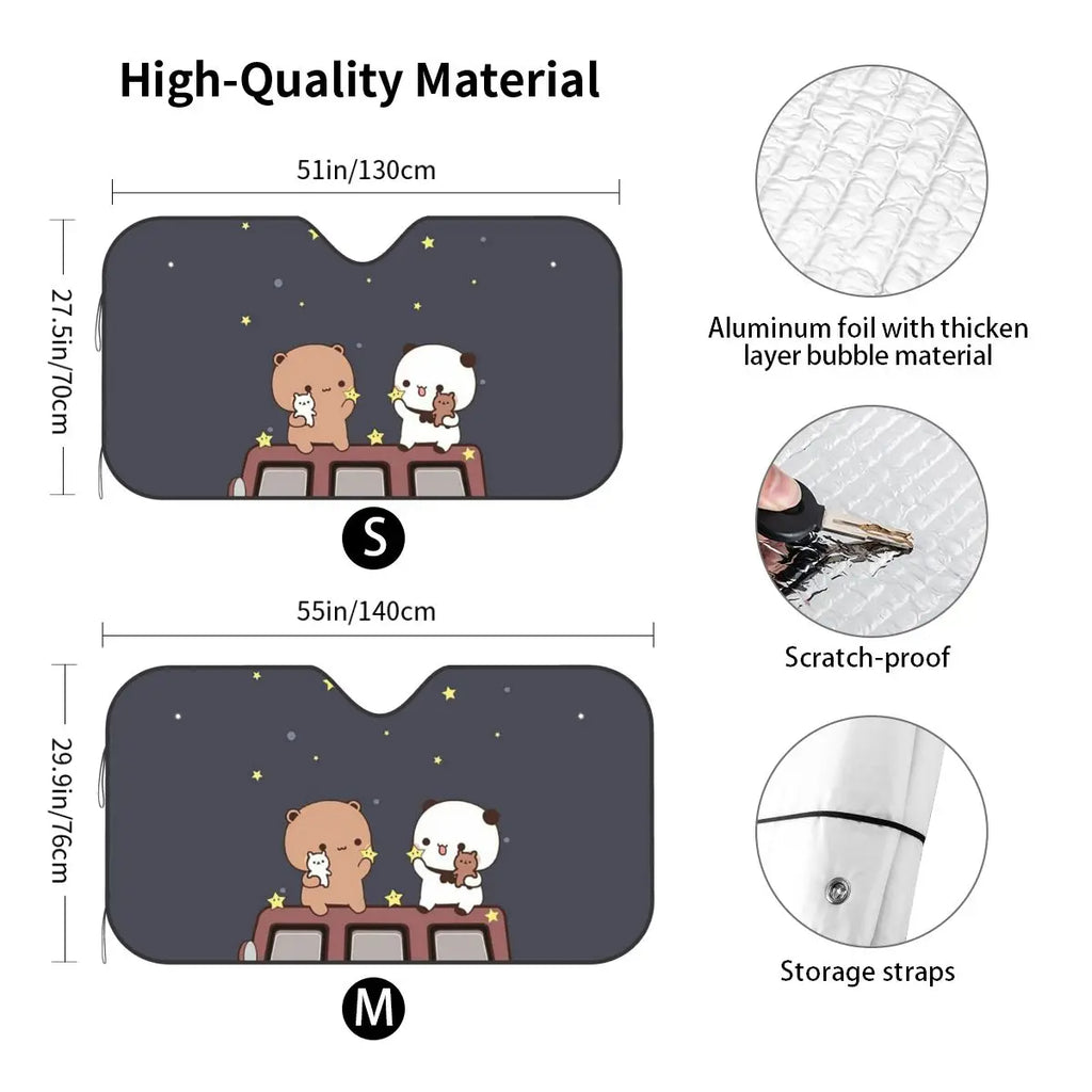 Peach And Goma Bubu Dudu Balloon Sunshade Windscreen Car Front Windshield Window Sun Visor Accessories Covers