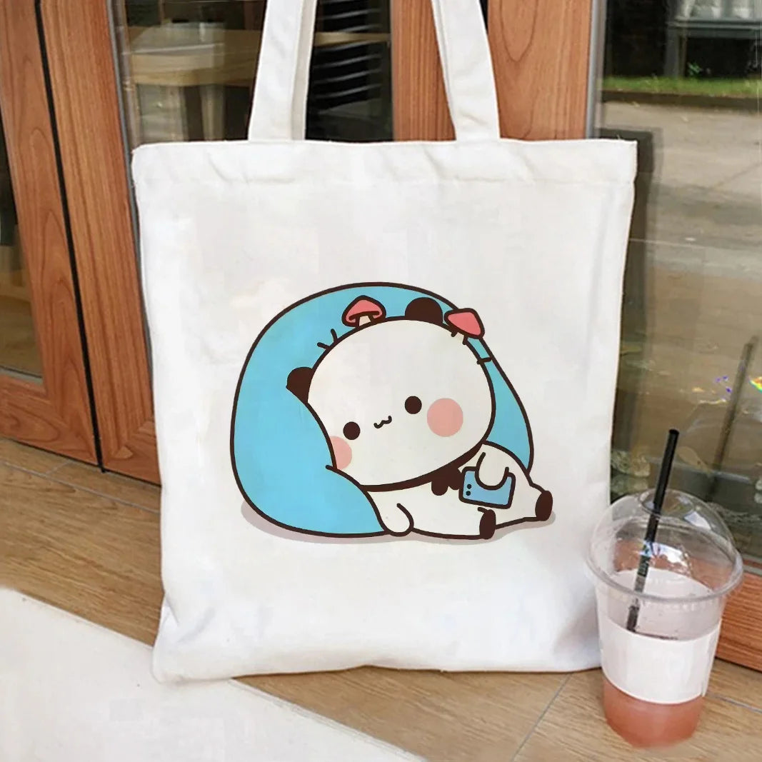 Bubu Dudu Anime Tote Bag Foldable Shopping Bag Canvas Tote Bag Aesthetic Canvas Reusable Fashion Shopping Bag Female
