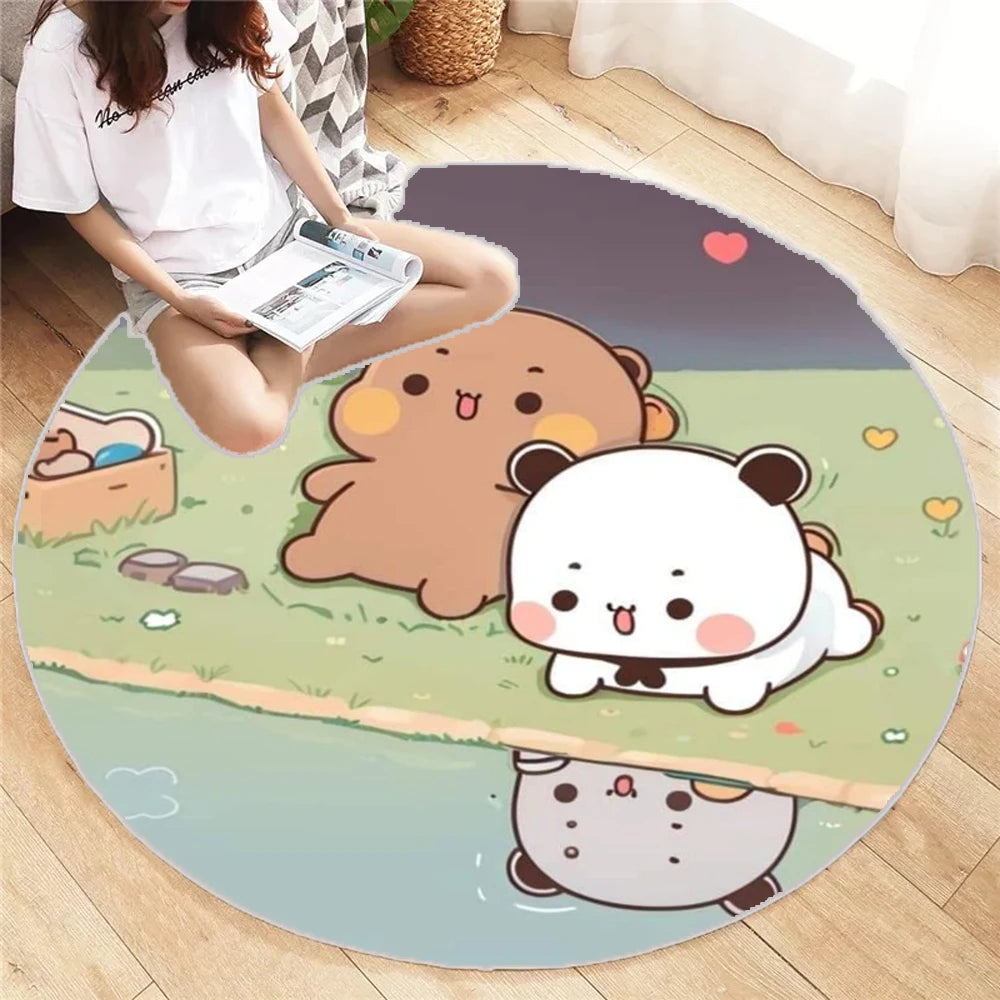 Bubu Dudu Round Carpet Vintage Design Print Living Room Bedroom Lovers Cute Washable Home Bedroom Rug Cute Children Decor Mat
