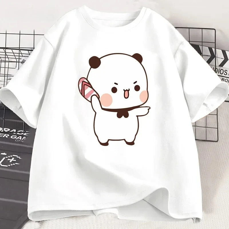 Panda Bear Bubu Throwing Flip Flop To Dudu T-shirt Men Women Funny Couple T Shirt Casual Fashion Cute Tshirt Valentines
