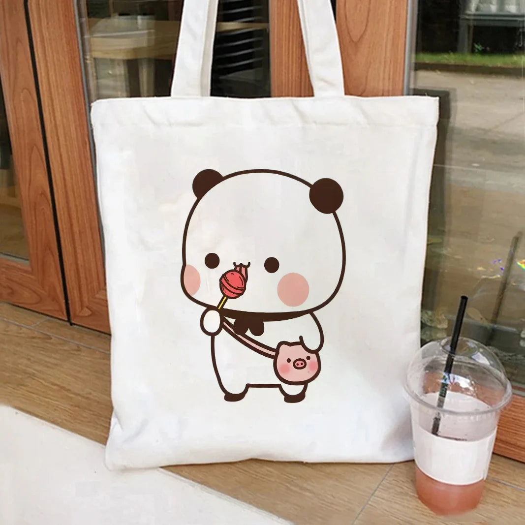Bubu Dudu Anime Tote Bag Foldable Shopping Bag Canvas Tote Bag Aesthetic Canvas Reusable Fashion Shopping Bag Female