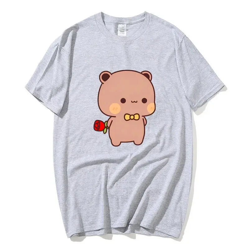 DuDu Bear Surprising Panda BuBu with A Flower T-shirt Funny Cute Buu Duu Graphic T Shirts Women Men Couple T Shirt Clothes S-XXL