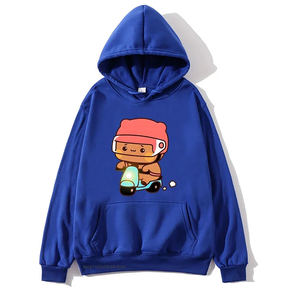 Couple Clothes Mochi Brownie Bear Bike Riding Hoodie for Men Bubu Dudu Sweatshirt Long Sleeve Clothing Streetwear Women Clothing