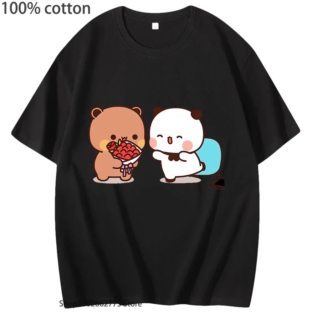Cute Dudu T-Shirts Is Welcome Home Bubu Graphic Shirt Women Men Casual Kawaii Panda Bear Print Tees Summer 100% Cotton Tshirt