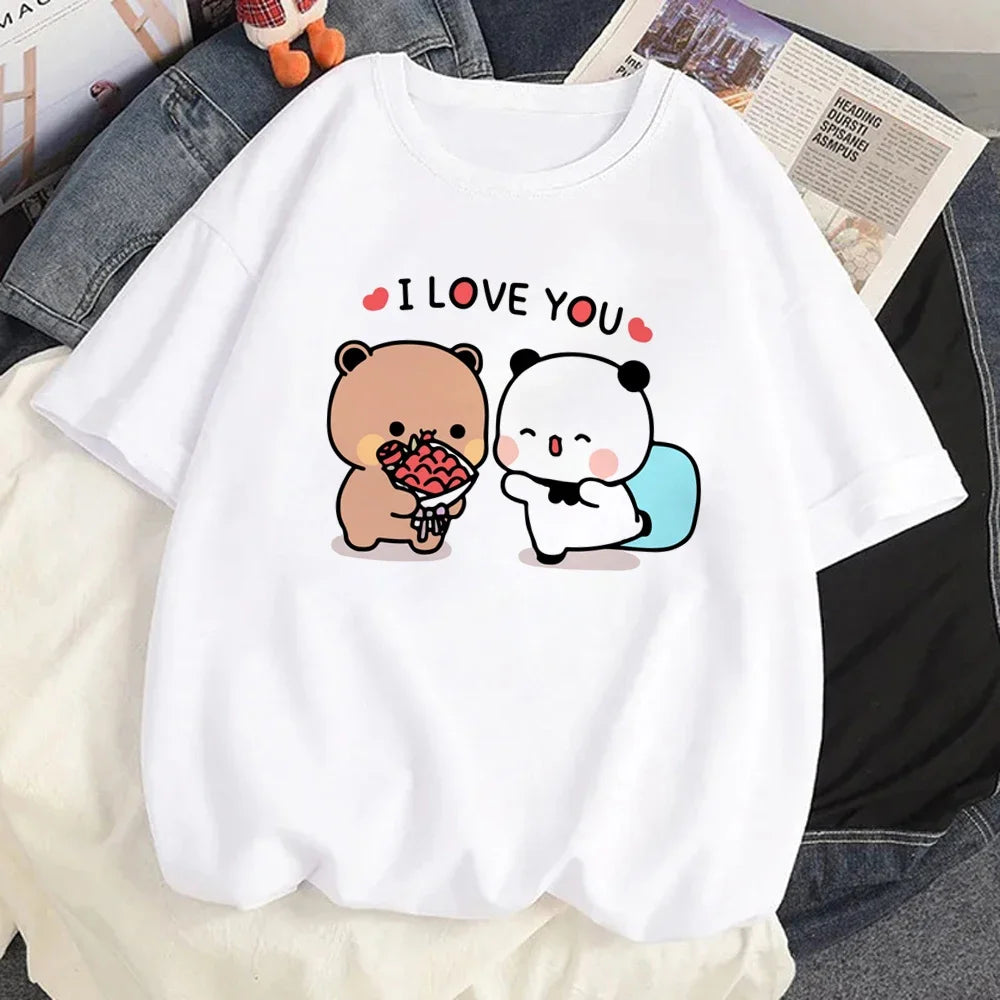 Cute Bubu Dudu T Shirt Women Kawaii Cartoon Punk Funny T-shirt Hip Hop Unisex Streetwear Harajuku Anime Tshirt Female Clothing