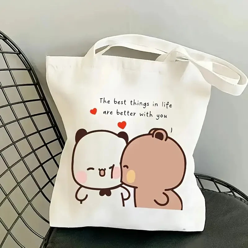 Bubu Dudu Anime Tote Bag Foldable Shopping Bag Canvas Tote Bag Aesthetic Canvas Reusable Fashion Shopping Bag Female