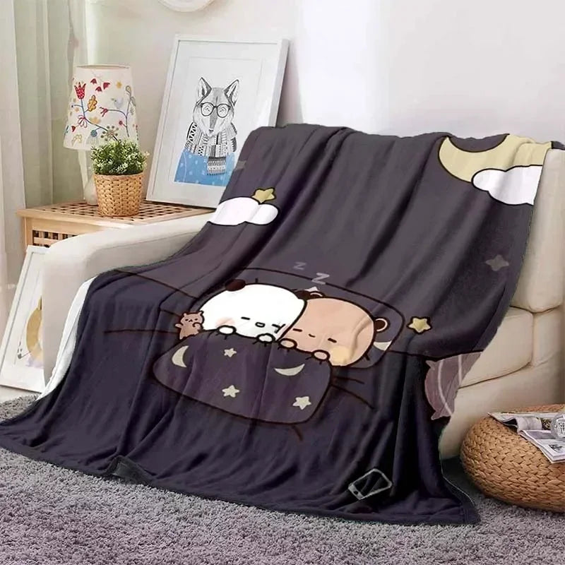 Cute Bubu and Dudu Series Blanket Cartoon Print Kids Warm Flannel Soft Comfortable Home Travel Blanket Bed Blanket Birthday Gift