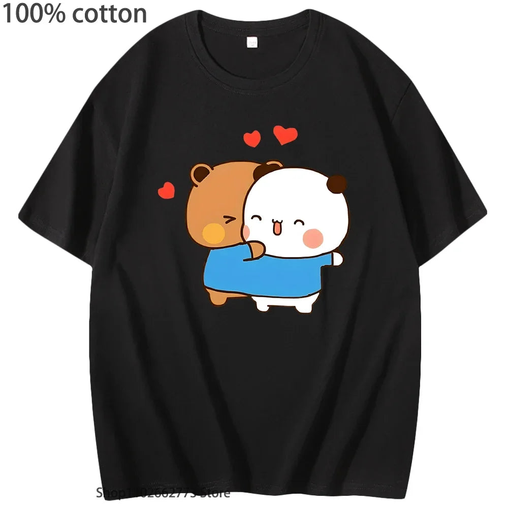 Funny Bubu and Dudu T-Shirts Panda Bear Love Graphic Shirts for Woment Kawaii Cute Girls Tshirt Men's Clothing 100%Cotton Tees