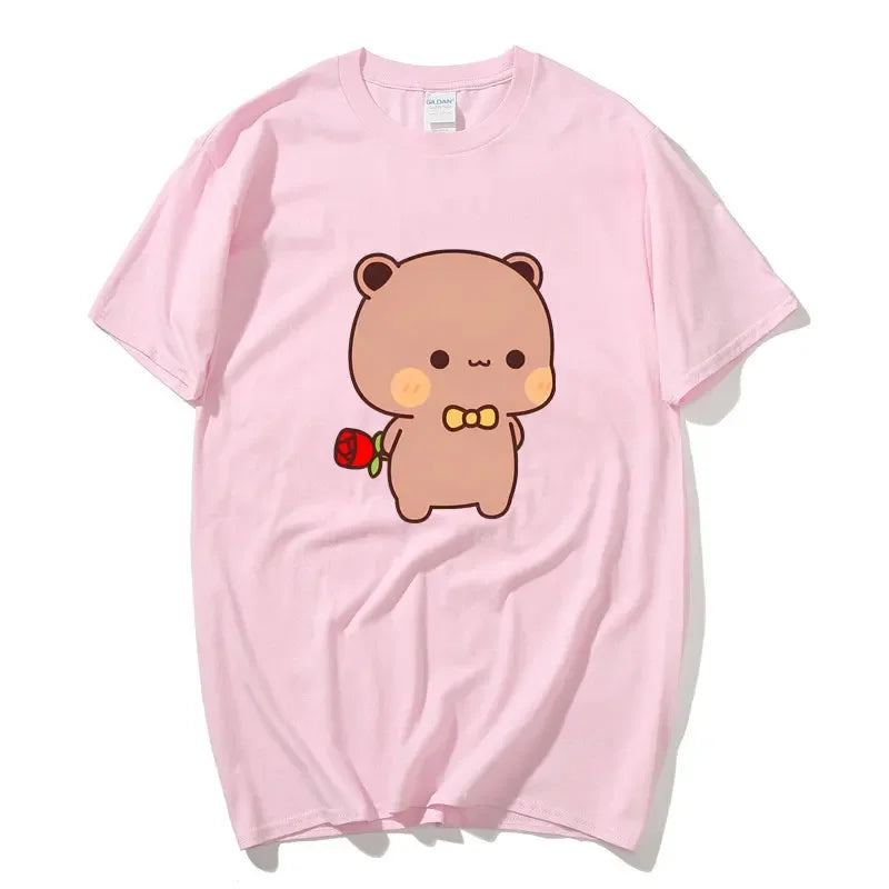 DuDu Bear Surprising Panda BuBu with A Flower T-shirt Funny Cute Buu Duu Graphic T Shirts Women Men Couple T Shirt Clothes S-XXL