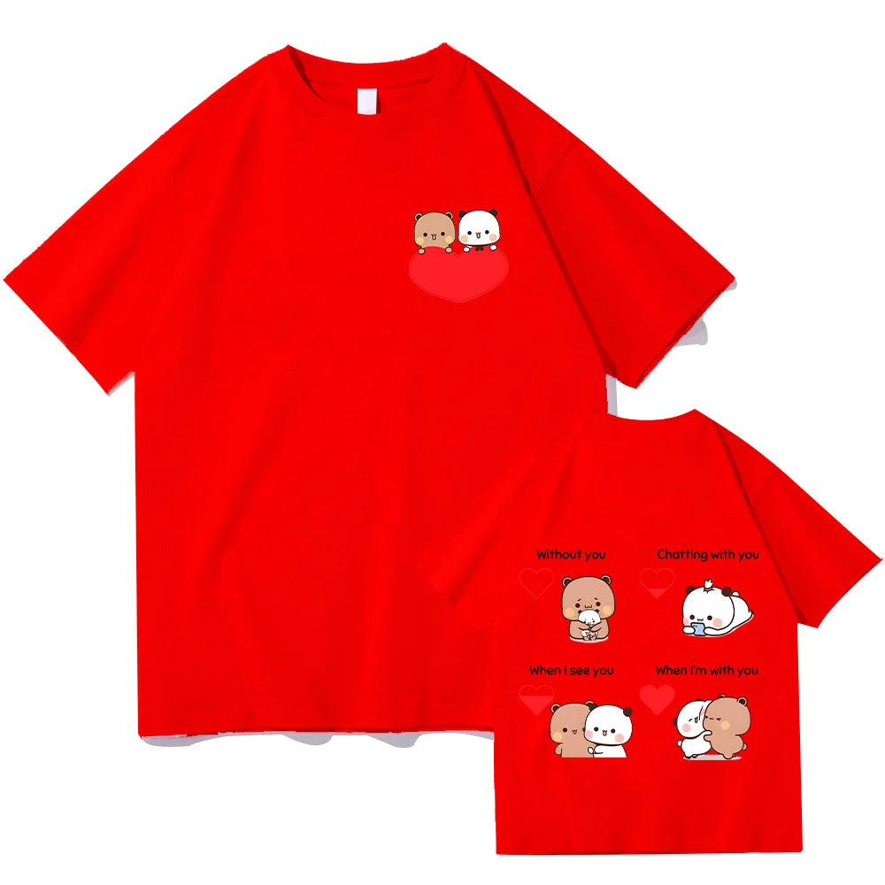 Cute Panda Bear Bubu Dudu T-shirts Fun Love Power Tshirt Sweet Couple Women Men Tees Creative Short Sleeve Tops Cotton Clothes