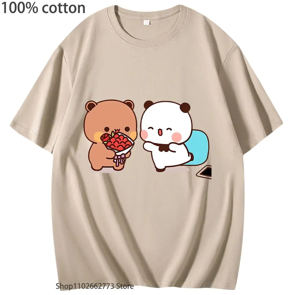 Cute Dudu T-Shirts Is Welcome Home Bubu Graphic Shirt Women Men Casual Kawaii Panda Bear Print Tees Summer 100% Cotton Tshirt