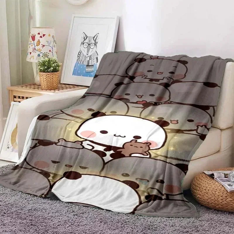 Cute Bubu and Dudu Series Blanket Cartoon Print Kids Warm Flannel Soft Comfortable Home Travel Blanket Bed Blanket Birthday Gift